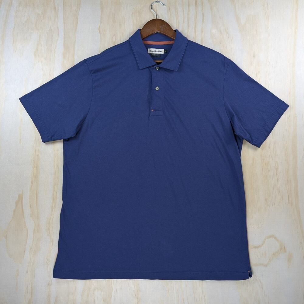 Tom Beckbe Men's Large Polo Shirt Solid Blue 100% Pima Cotton Short Sleeve